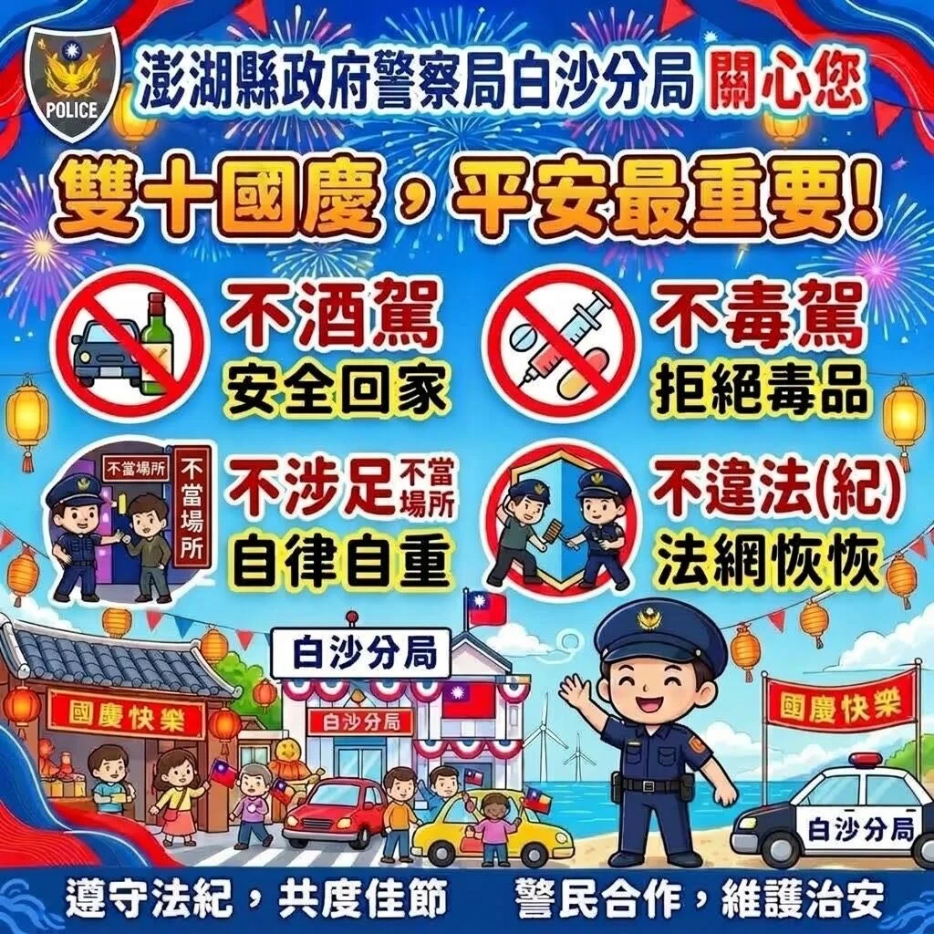雙十連假遊澎湖　白沙警提醒強風路段減速、路口停讓