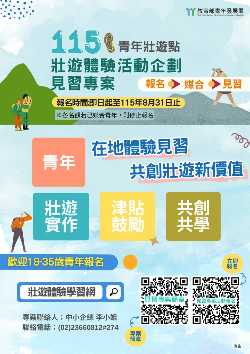 暑假想換個方式過　青年壯遊點見習開放報名到8月31日