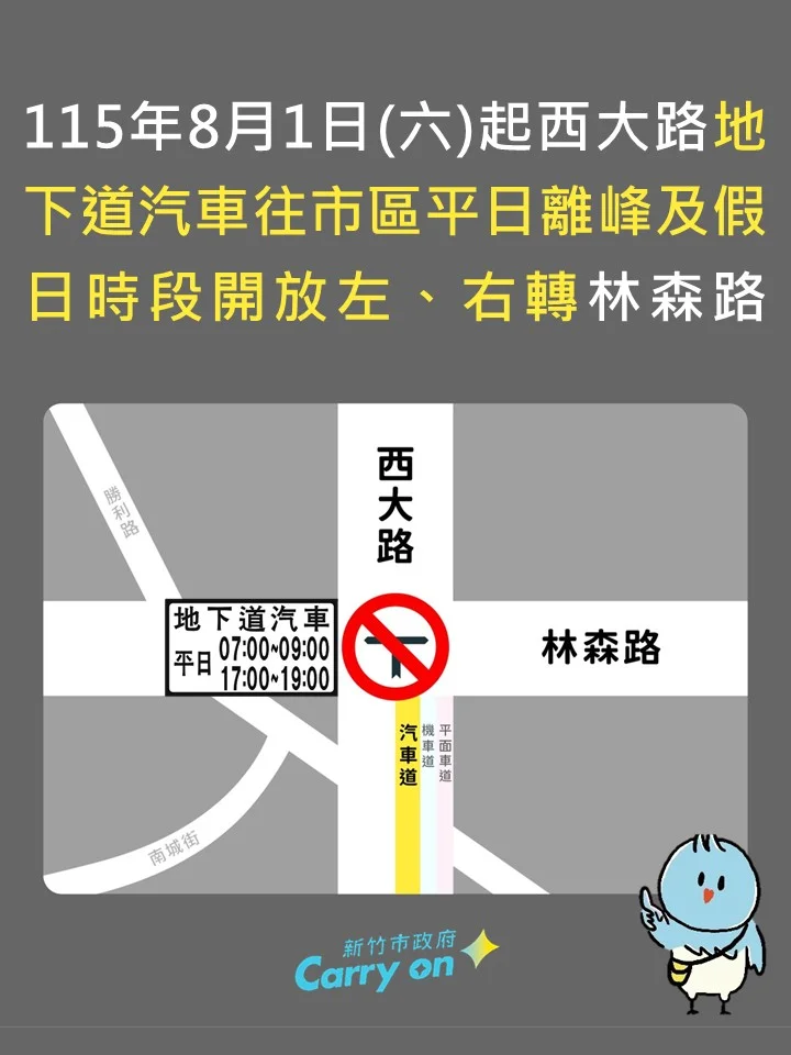 西大路地下道8月起調整 尖峰禁轉林森路、離峰開放