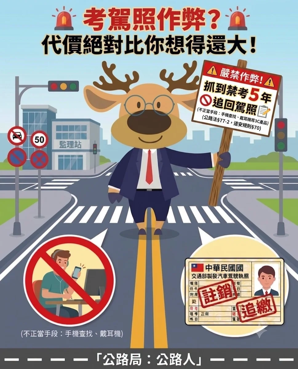 駕照考試別拿手機碰運氣 查獲後同類考照禁考5年