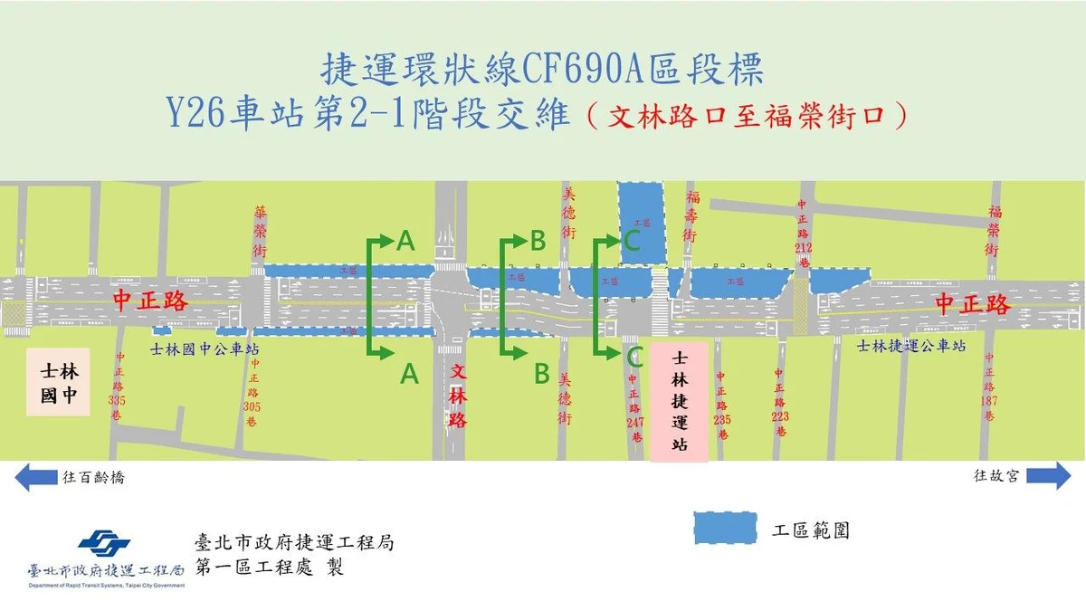 士林中正路月底夜間施工　環狀線Y26站車道將南移
