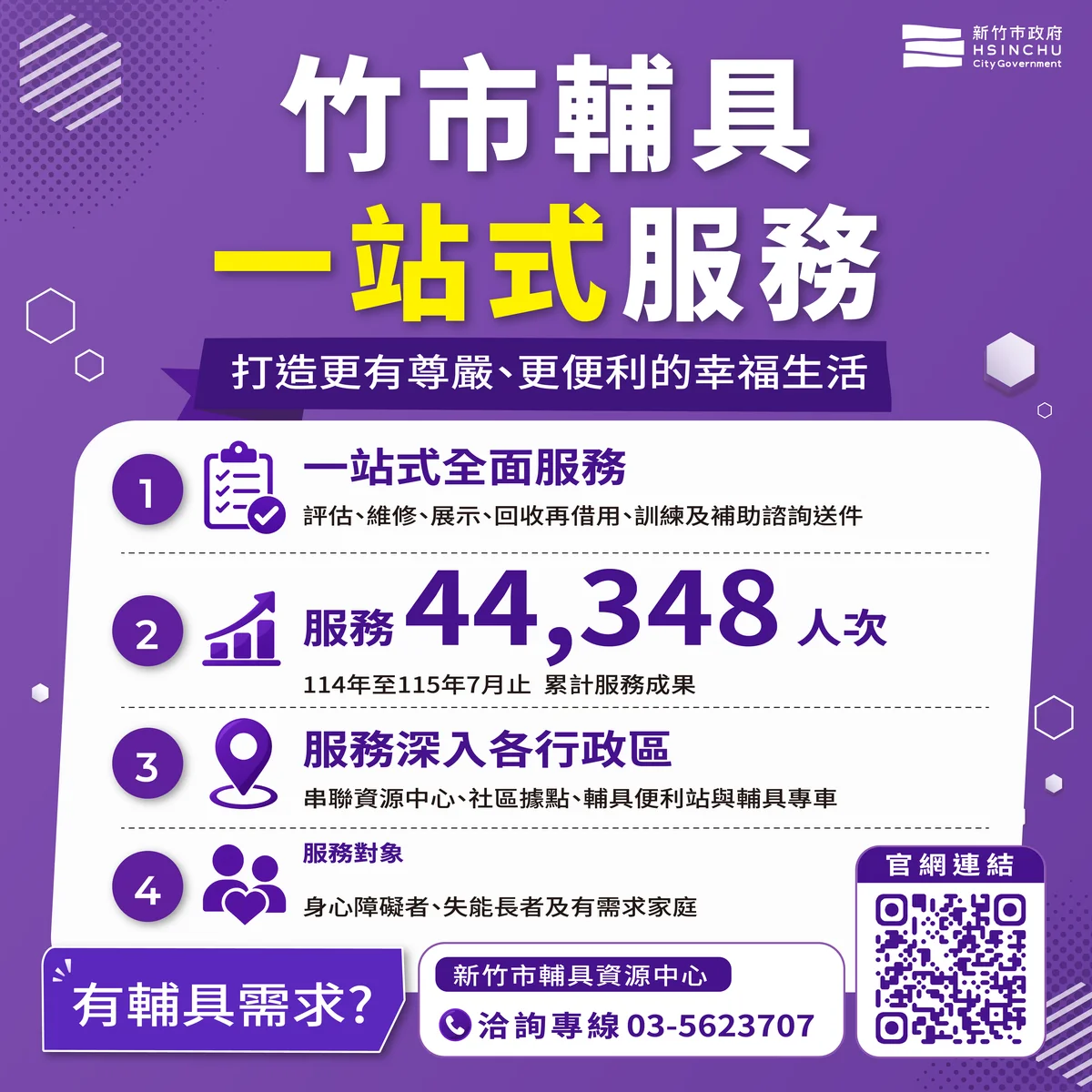 一通電話找到合適輔具 竹市服務逾4萬4千人次