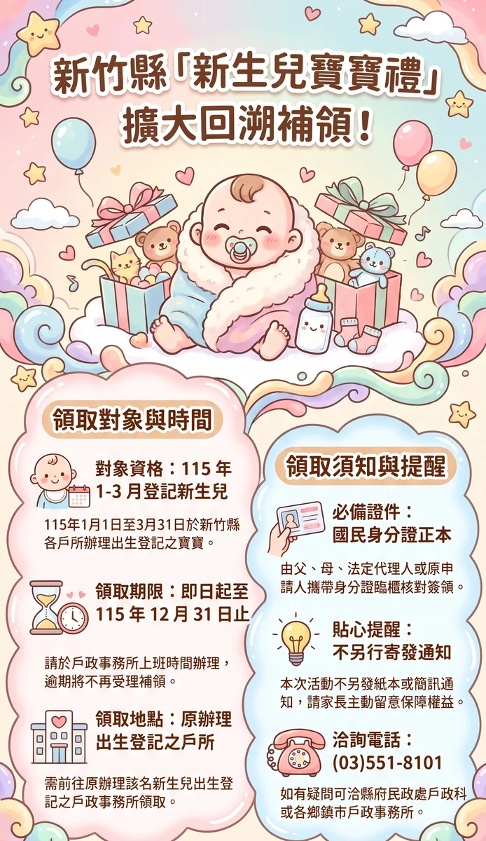 今年初出生的寶寶也有份　竹縣648戶可補領新生兒寶寶禮