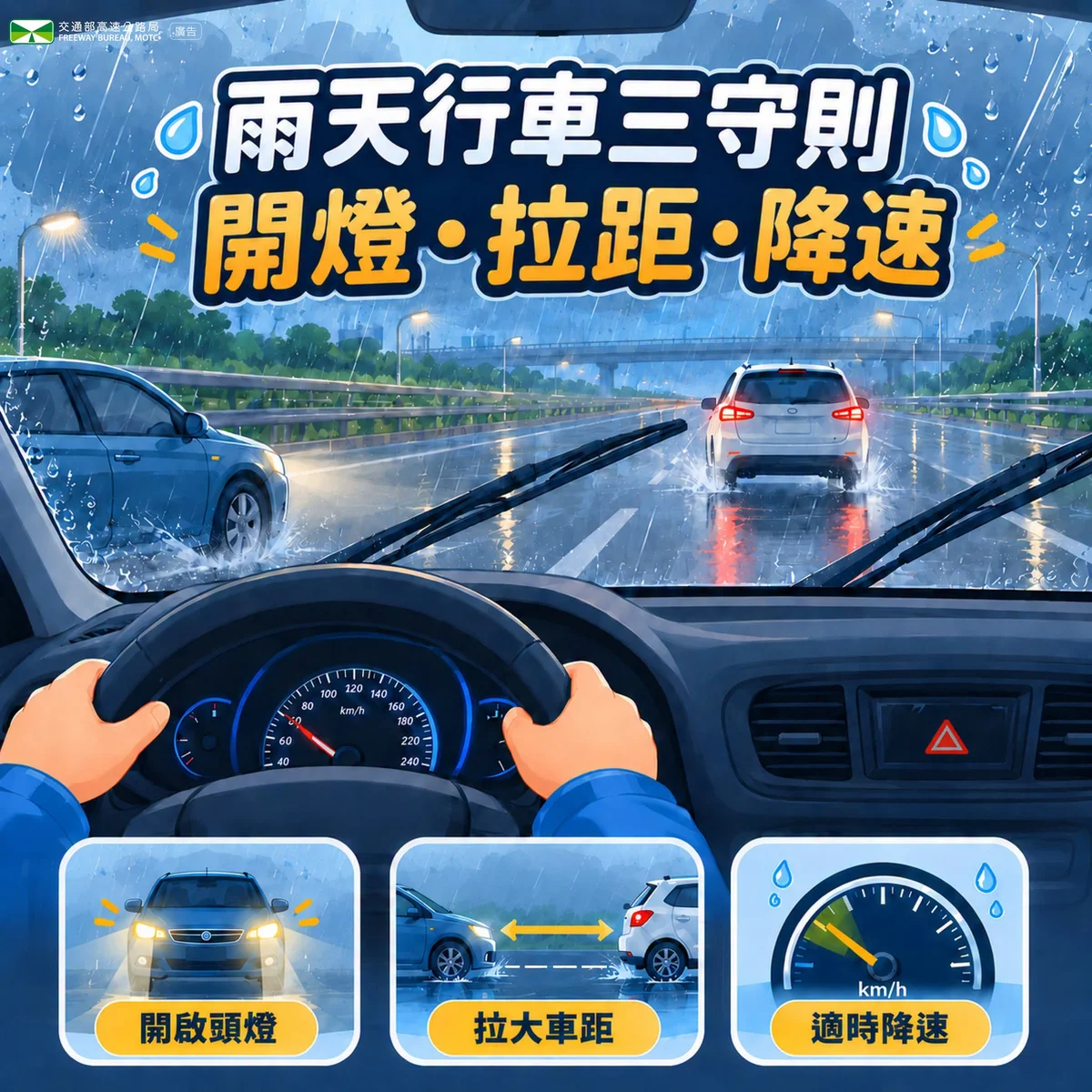 雨勢一大視線就差　交通隊提醒開燈拉距降速