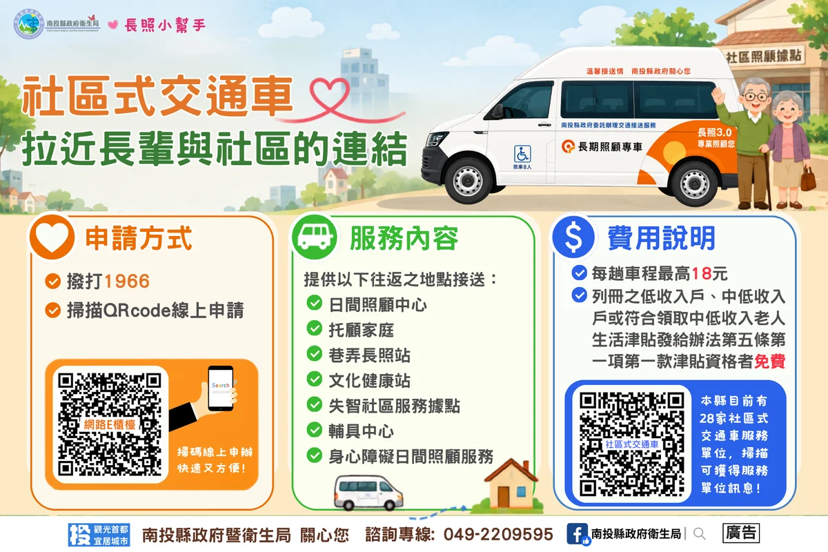 一趟車接住長輩日常 南投社區交通車服務逾192萬人次