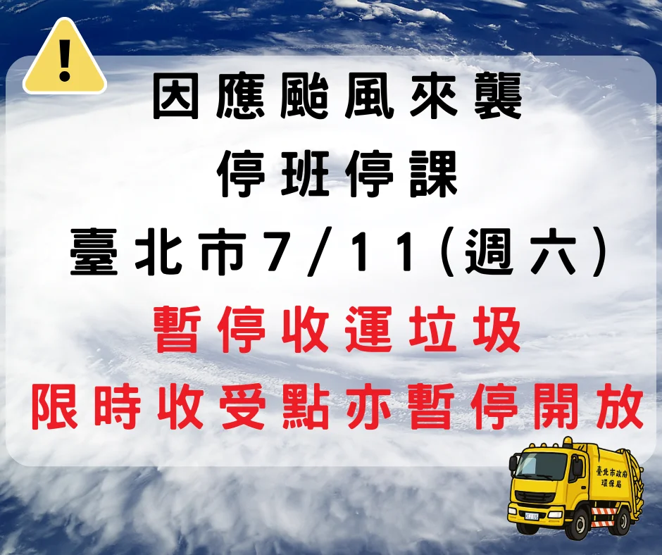 巴威颱風逼近 臺北市7月11日停收垃圾與回收