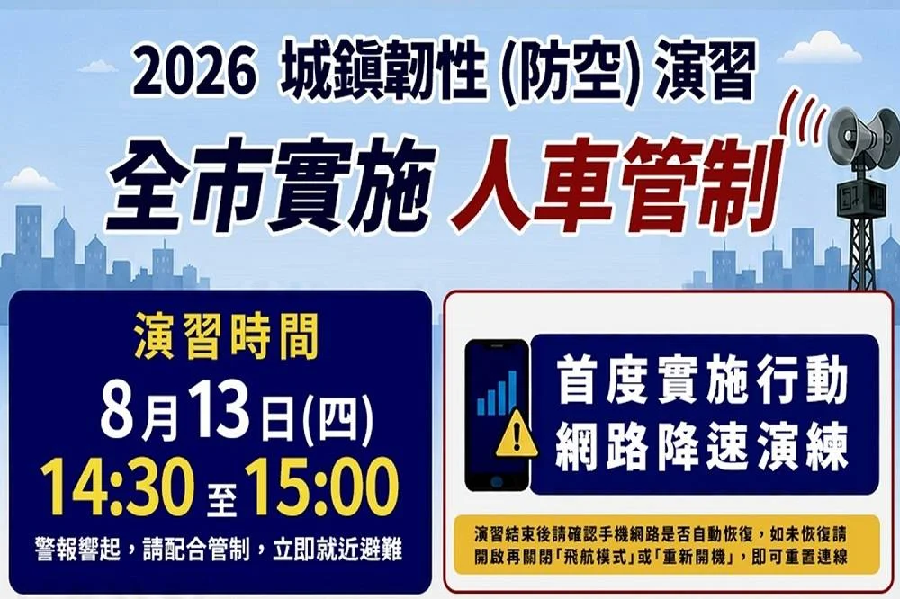 8月13日下午演習 台北行動網路可能短暫變慢