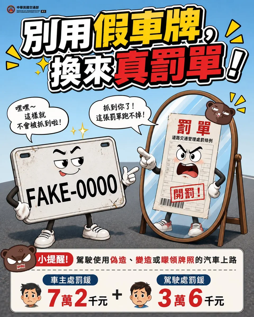 假車牌上路會收到真罰單　車主與駕駛都可能受罰