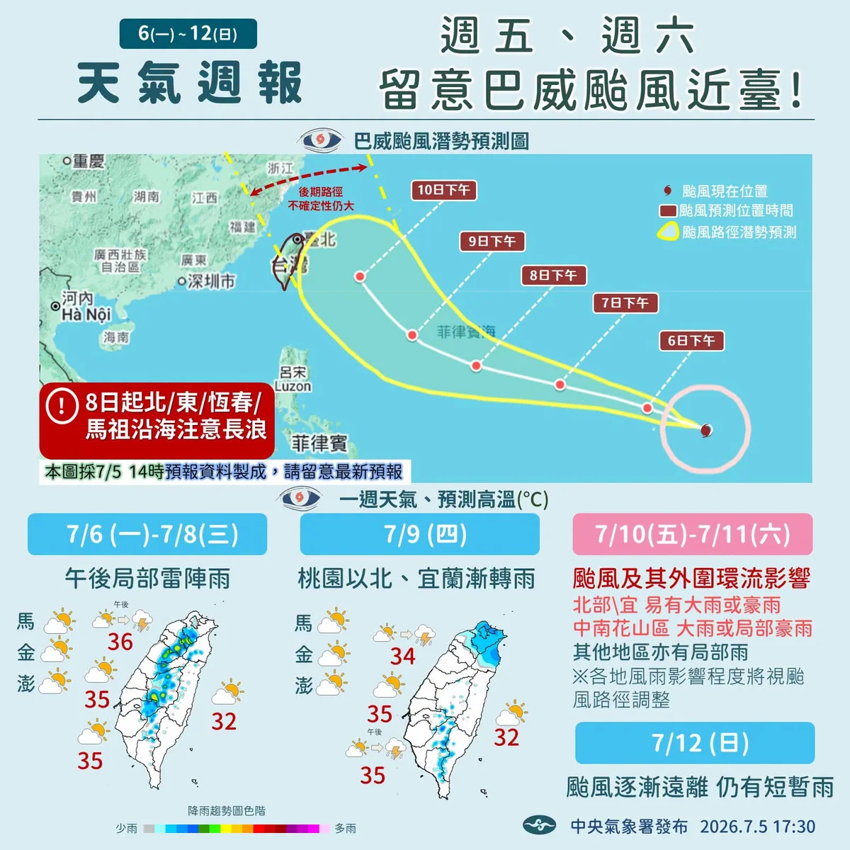 巴威逼近嘉義縣　縣府提醒農漁民這兩天先做防颱整備