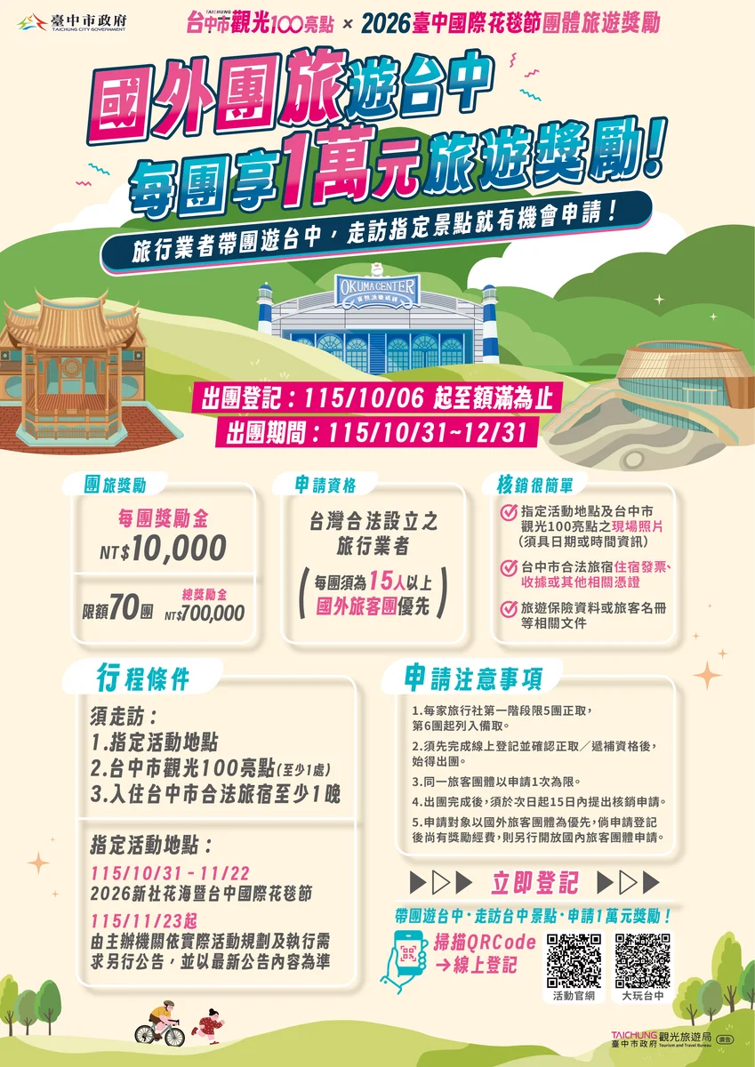 賞花海也住一晚　台中祭出每團1萬元旅遊獎勵