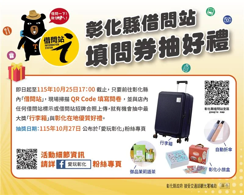 連假遊彰化不怕迷路 走進借問站填問卷還能抽好禮