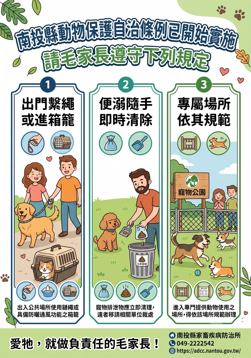 帶毛孩出門先牽好繩 南投防治所提醒隨手清便