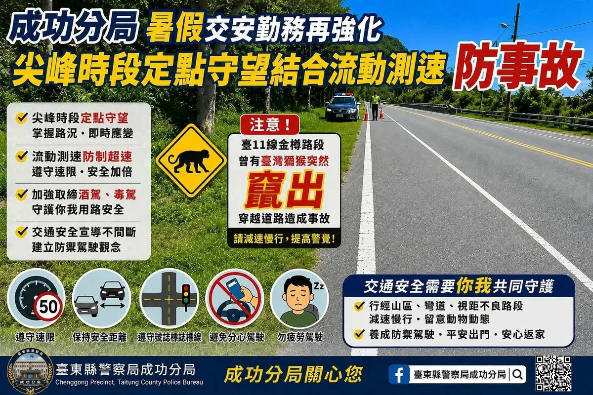 暑假車潮湧進東海岸 成功分局守望測速防事故