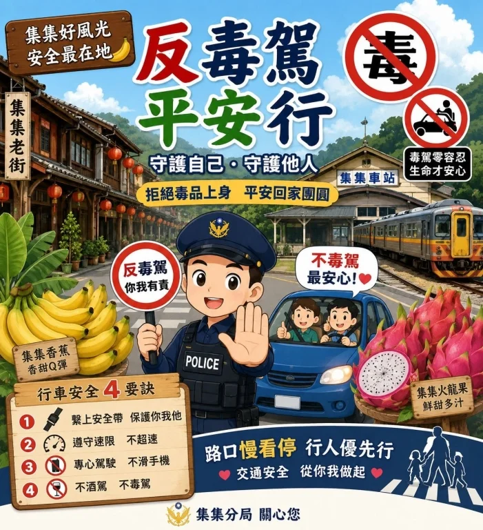 集集小鎮慢遊正好 集集警察分局提醒別讓毒駕壞了回家路