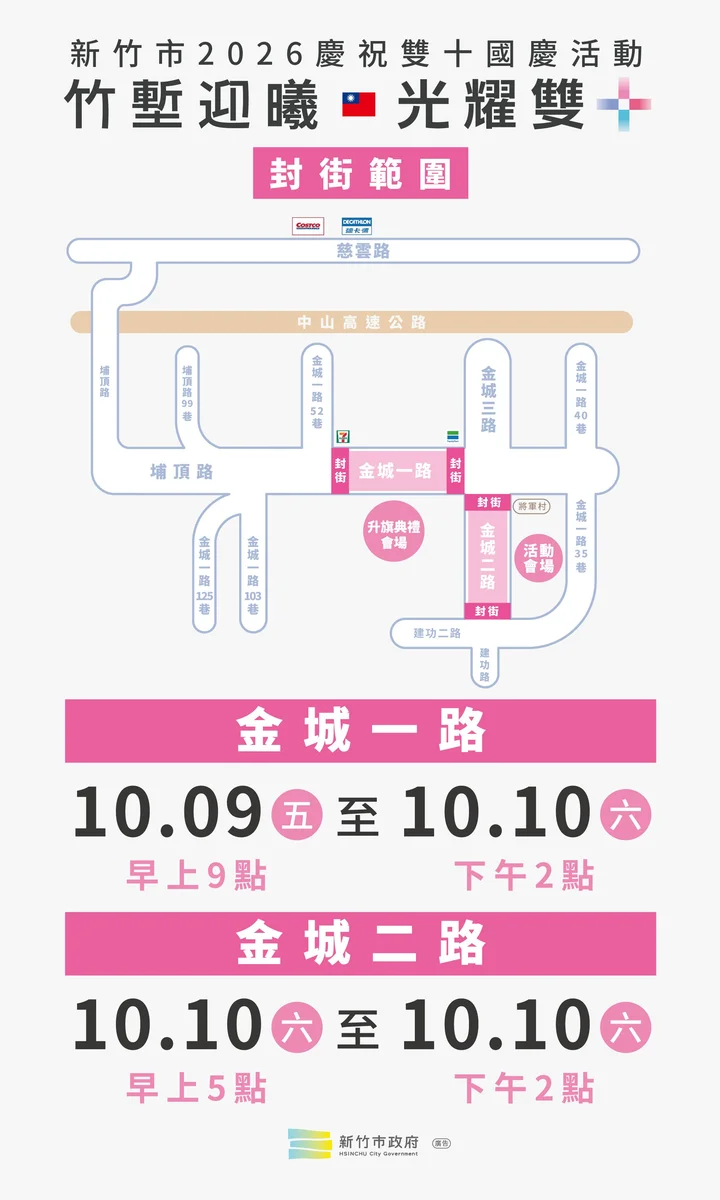 國慶早晨到金城一路升旗　竹市十月九日起分段交管