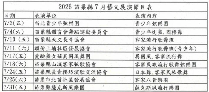 苗栗火車站夏夜有藝文 7月西站二樓平台接力開演