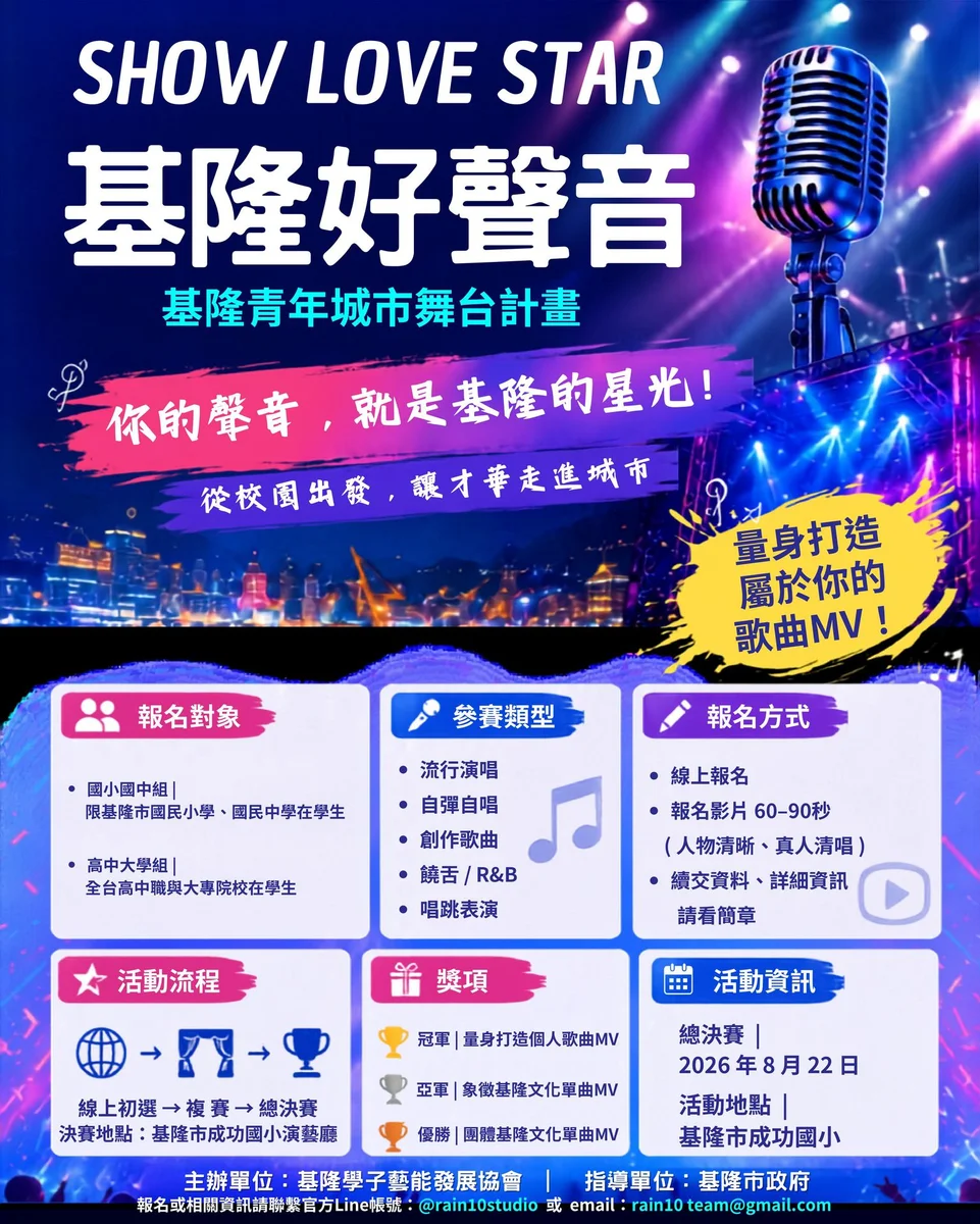 基隆好聲音8月22日決賽 學生用歌聲站上成功國小舞台