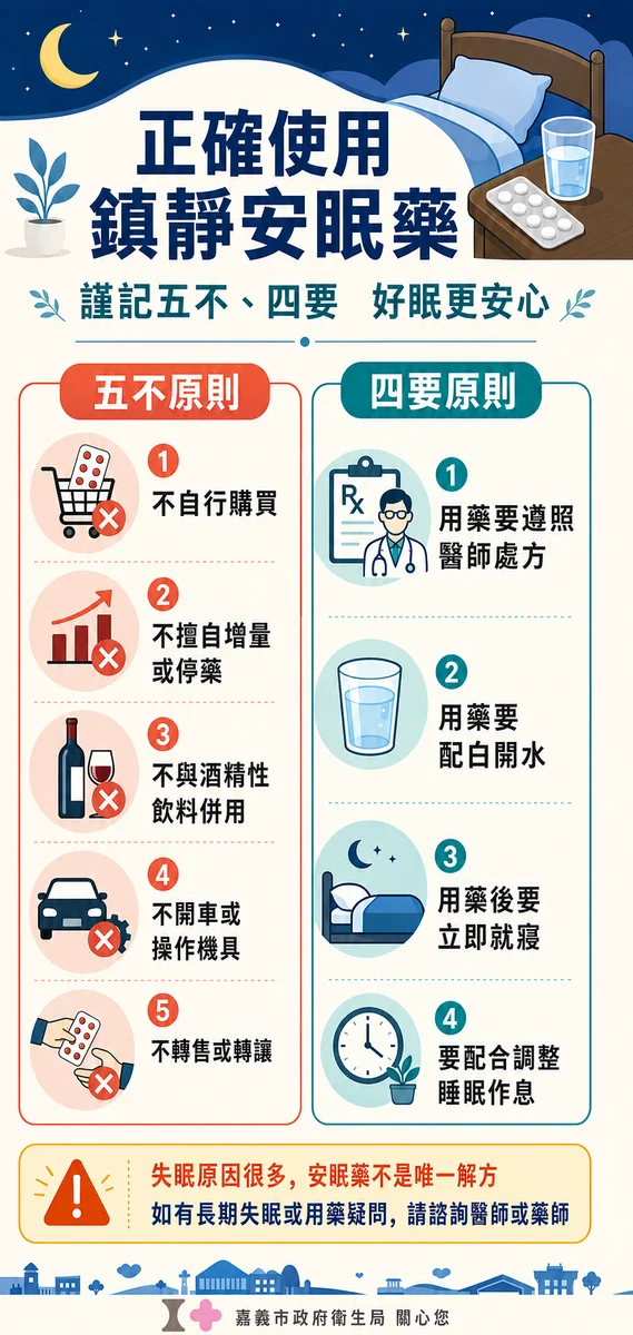 睡不著別急著加藥 嘉市衛生局提醒安眠藥「五不四要」