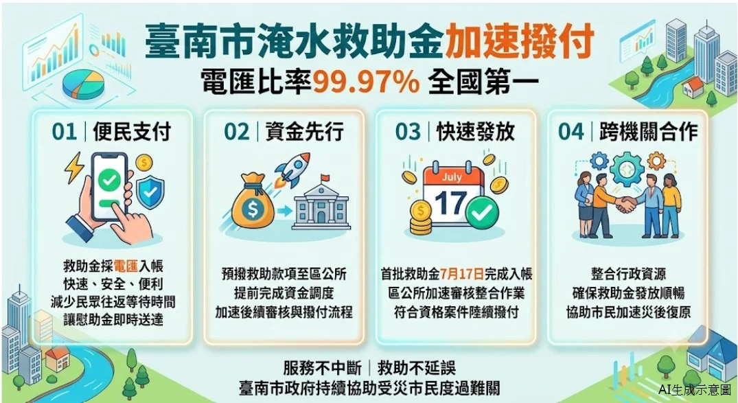臺南淹水救助金首批入帳 永康17日先電匯給受災戶