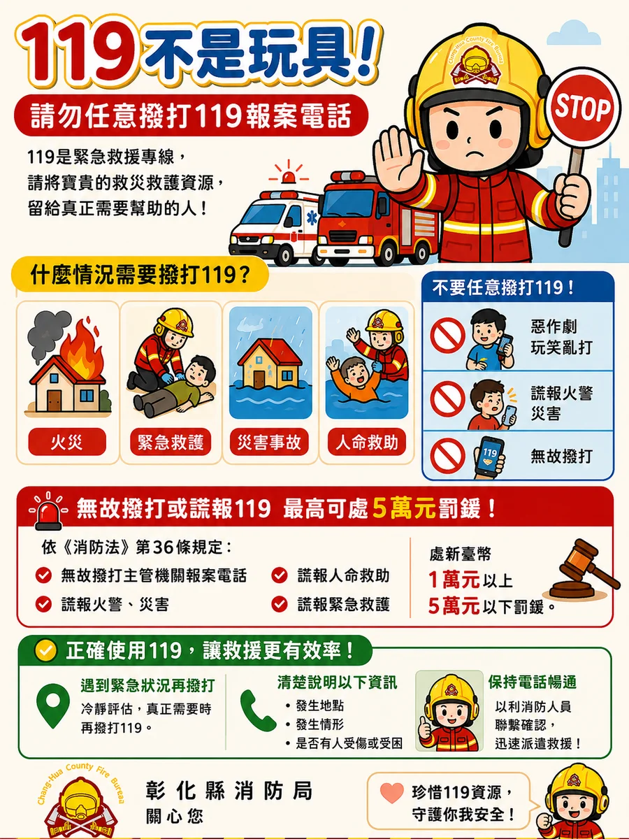 員林一日21通假報案 119資源空跑遭罰1萬元