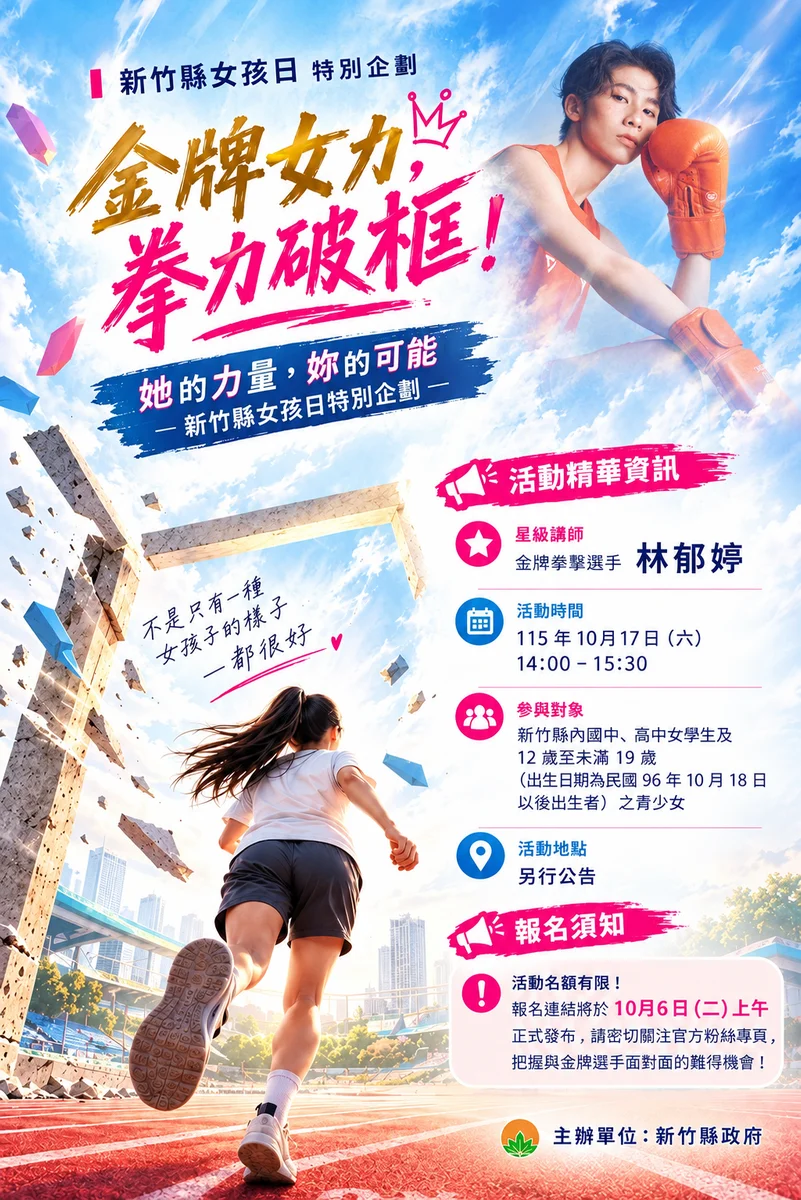 林郁婷與竹縣女孩面對面　十月十七日談成長與夢想