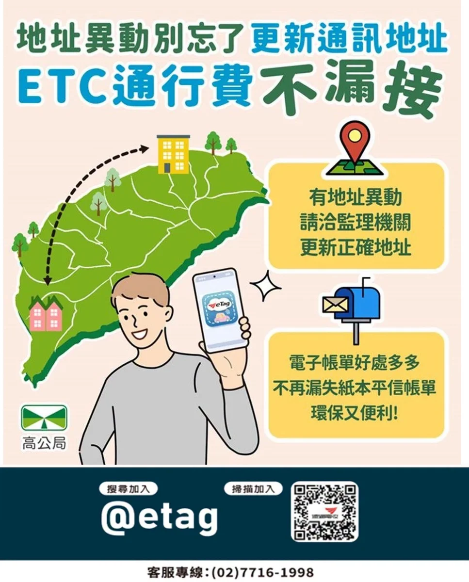 通行國道別讓帳單找不到人 地址異動記得更新ETC資料