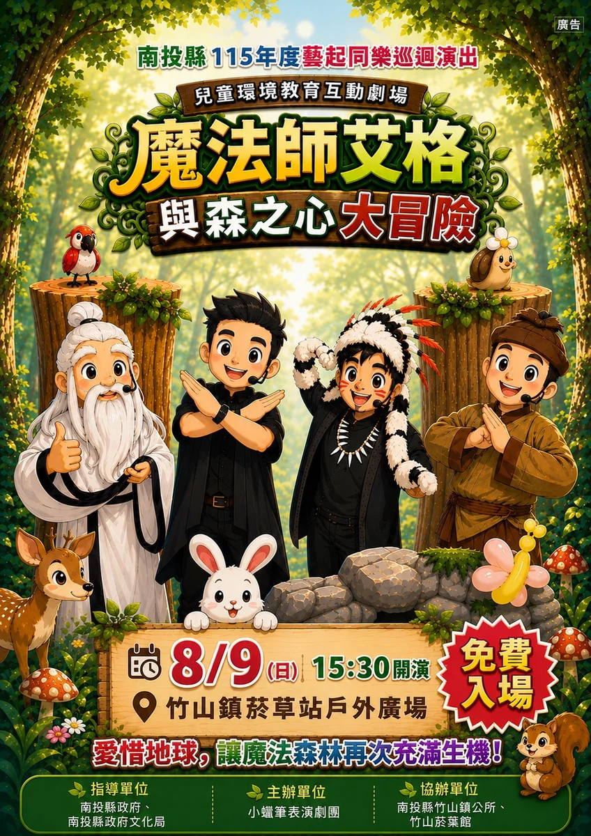 竹山菸草站8月有親子魔術劇場 小蠟筆帶來森林冒險故事