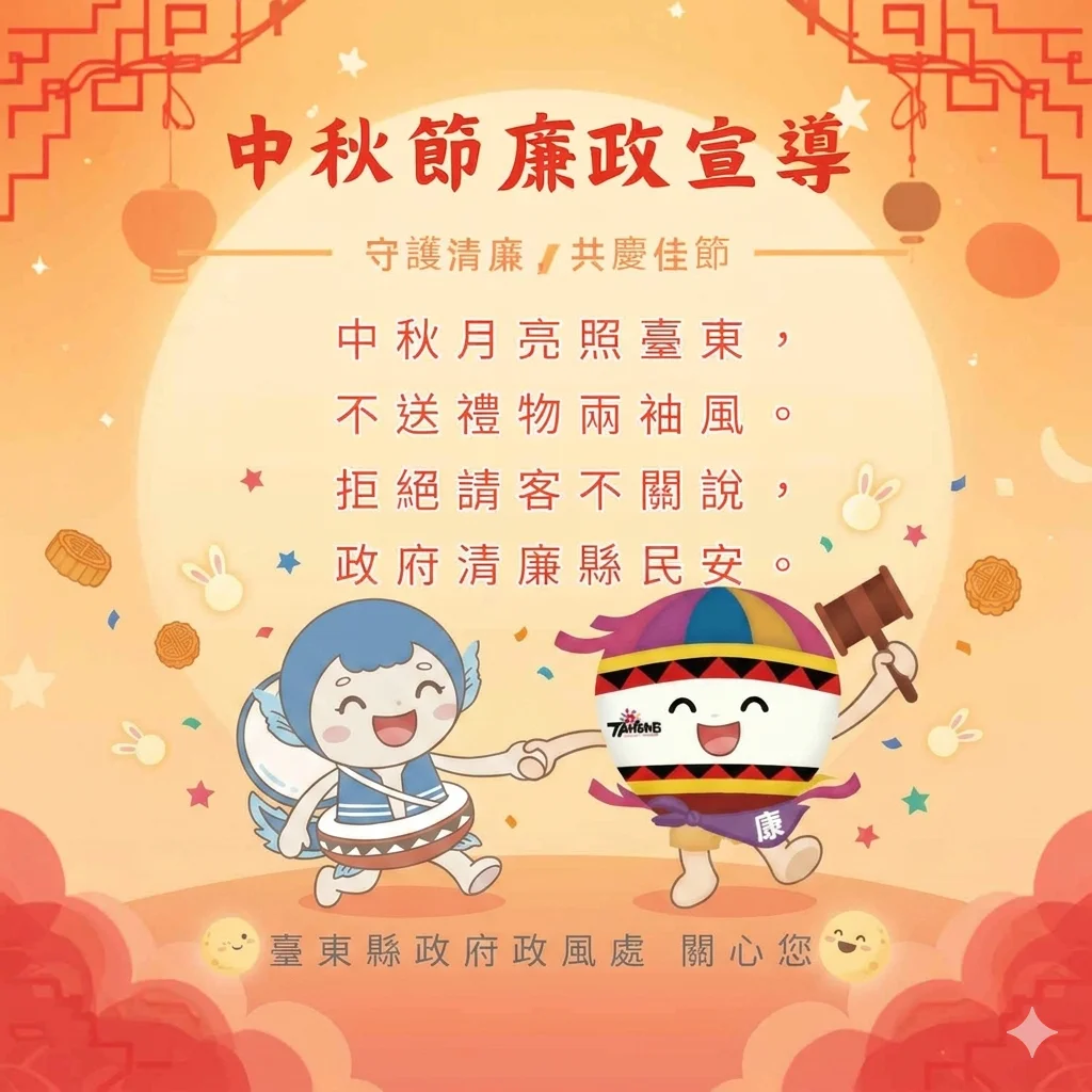 中秋祝福代替送禮 臺東縣府與地檢署籲守廉反賄