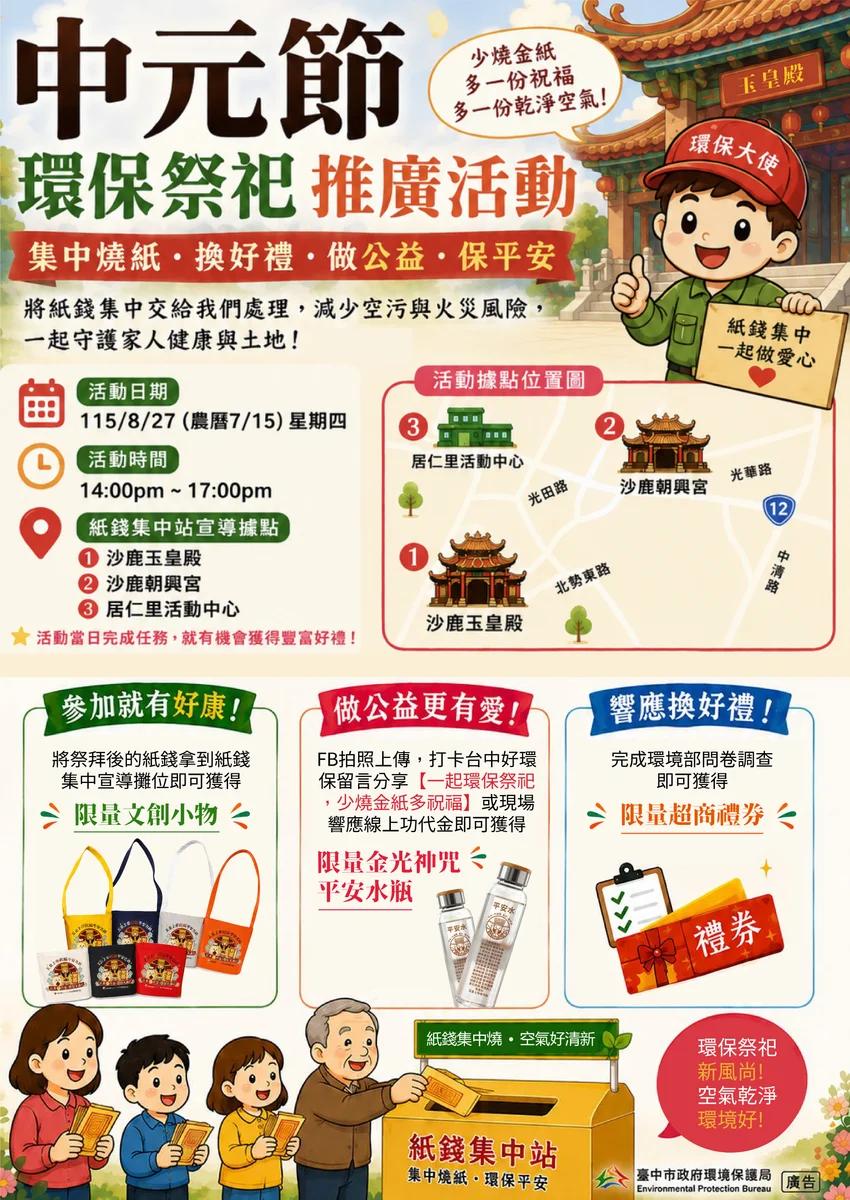 沙鹿設六處紙錢集中點 中元祭祀少一點煙霧