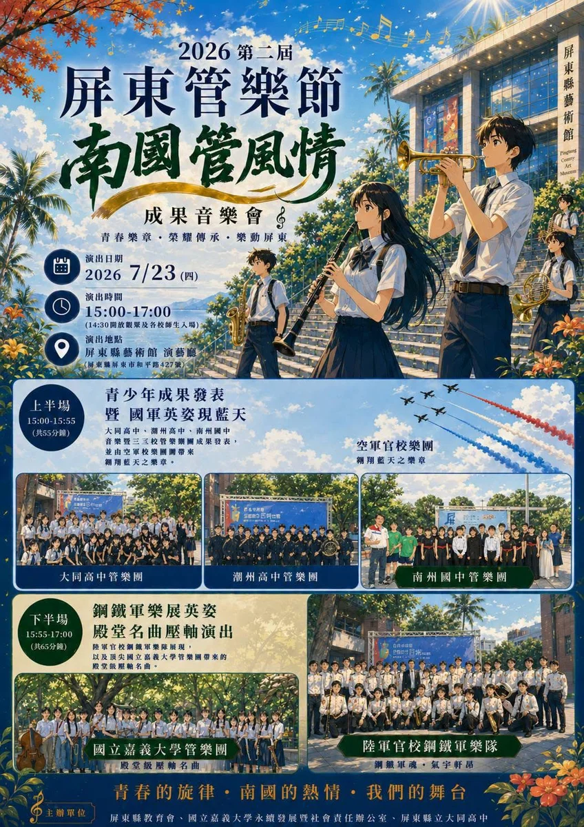 六校管樂7月23日齊聚屏東藝術館 百元票聽見南國青春聲響